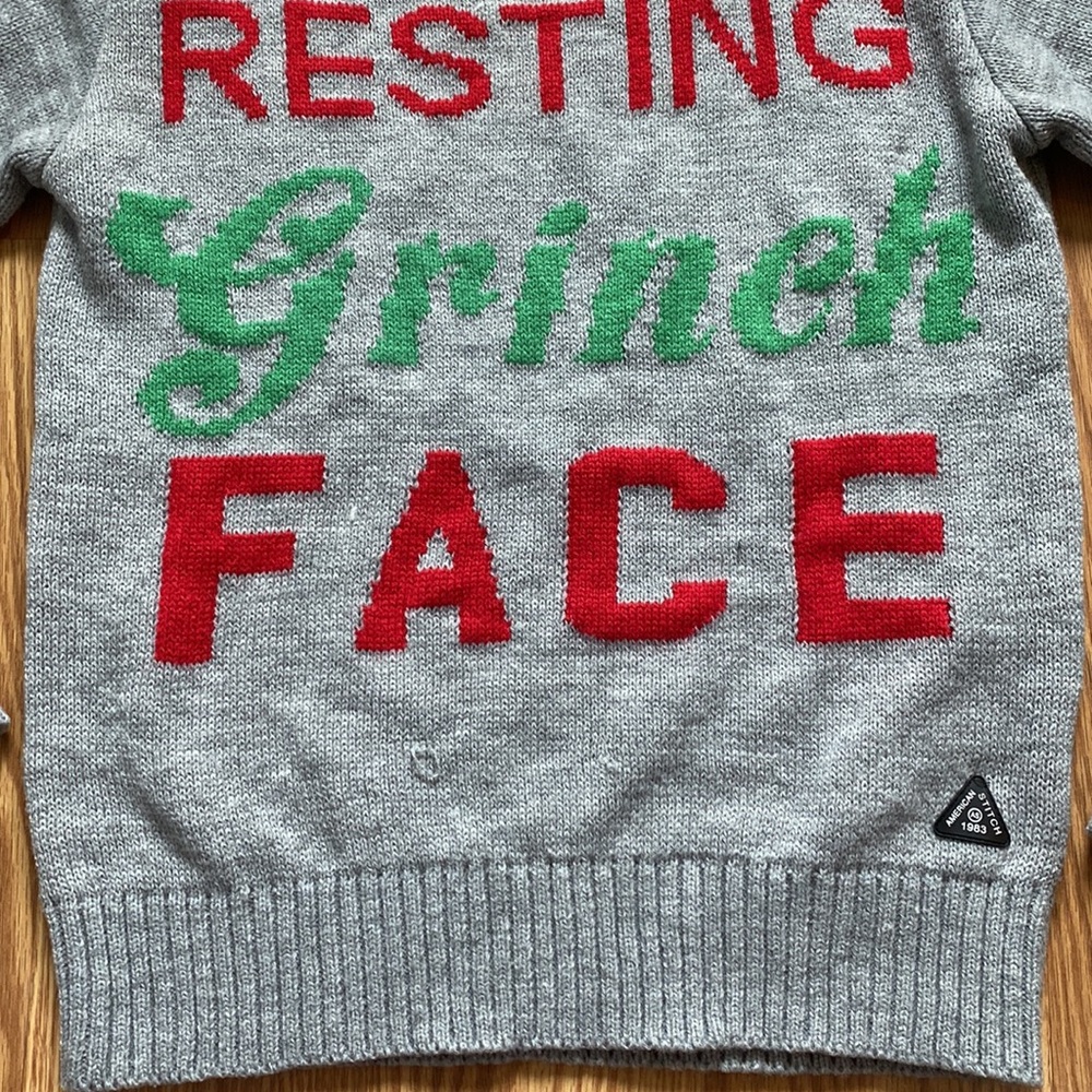 American Stitch Resting Grinch Face Christmas Sweater in Gray Size XS - Picture 6 of 12